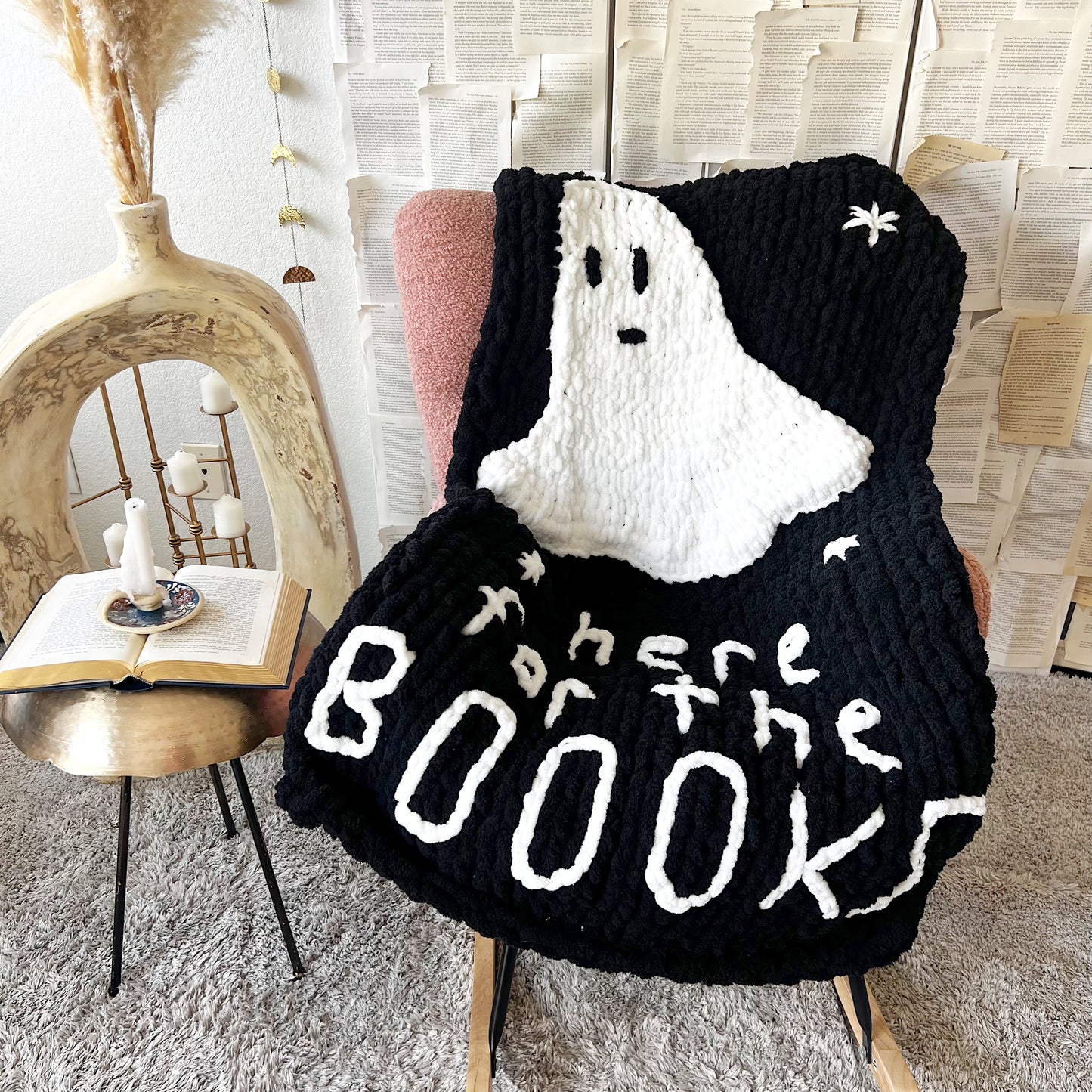 Here for the Books Ghost Chenille Chunky Knit Blanket