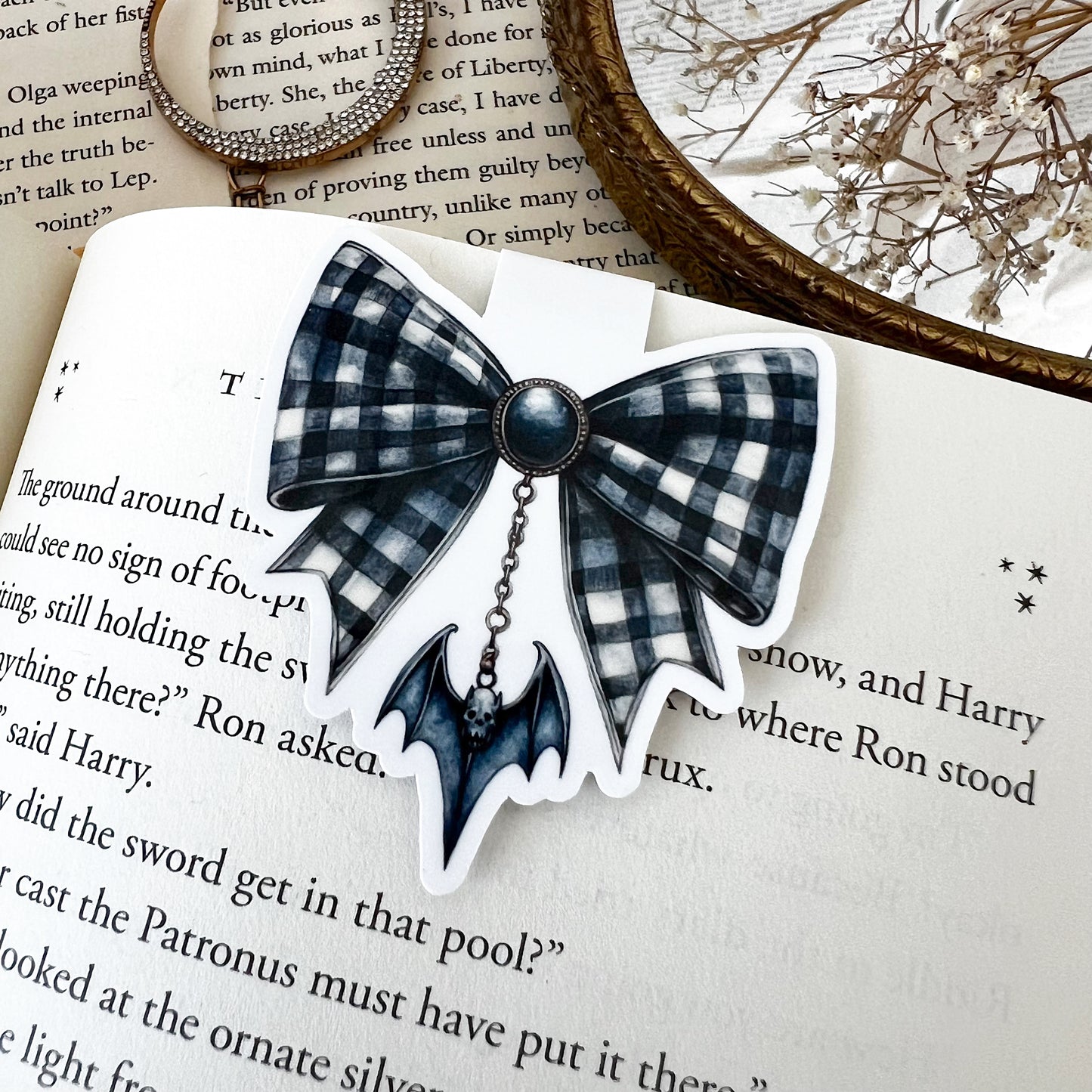 B&W Bat Bow Magnetic Bookmark