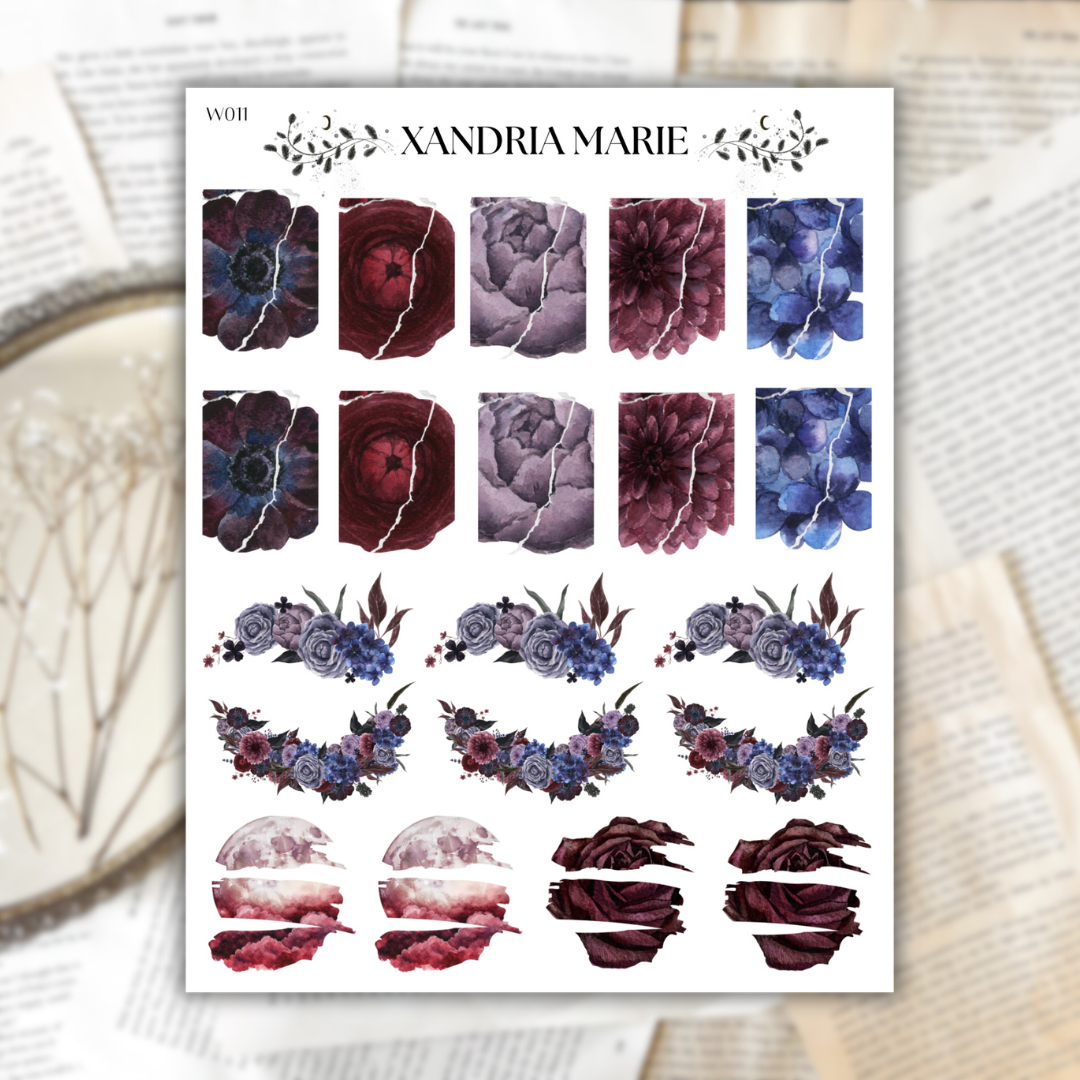 Flowers & Red Moon Sticker Sheet