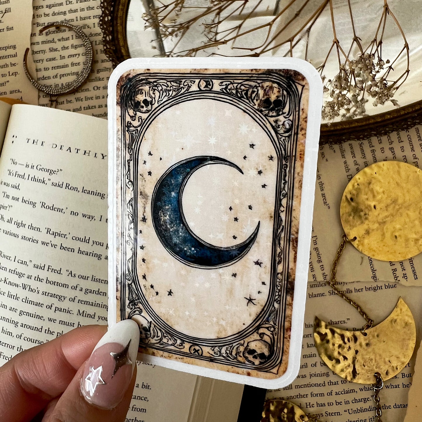 Moon Tarot Card Holographic Vinyl Diecut Sticker