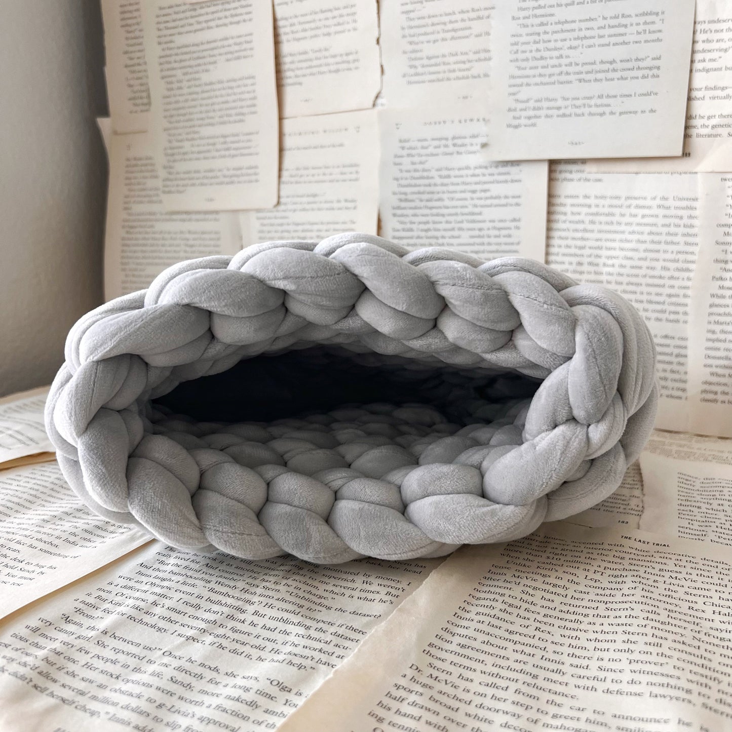 Grey Velvet Plush Chunky Knit Planner Pouch
