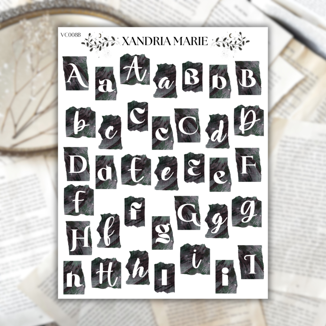 B&W Alphabet Sticker Sheets