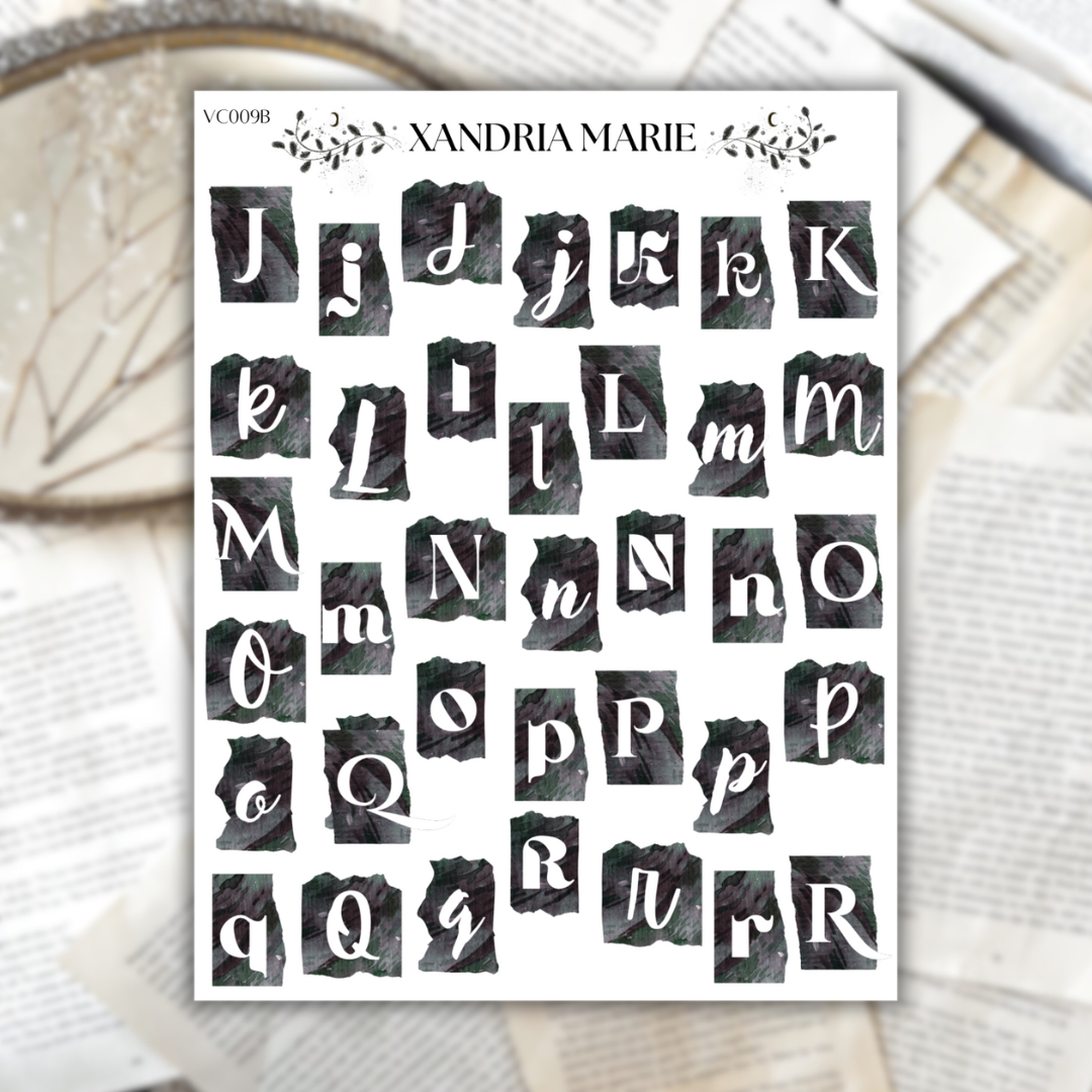 B&W Alphabet Sticker Sheets