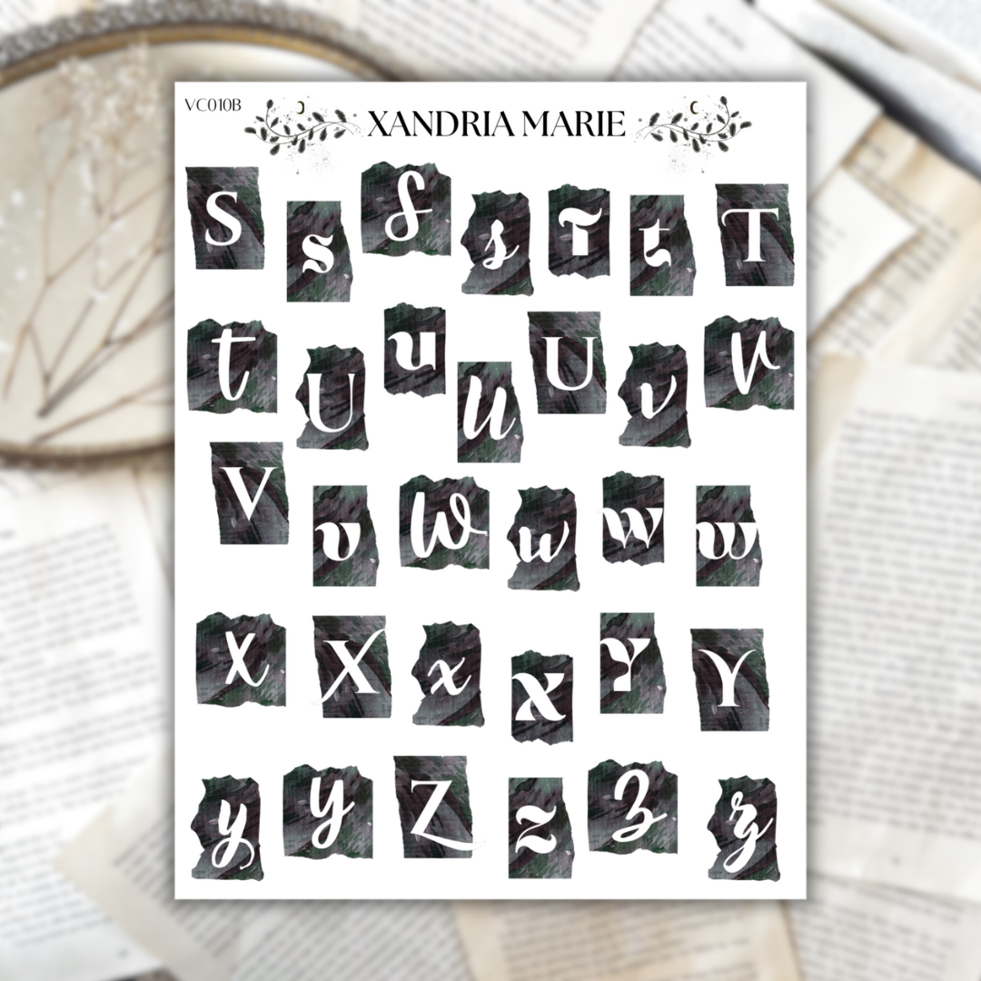 B&W Alphabet Sticker Sheets