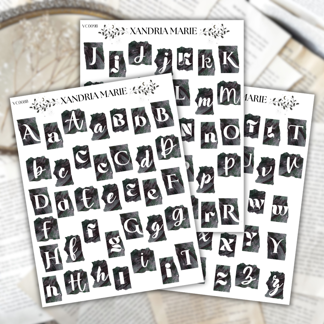 B&W Alphabet Sticker Sheets