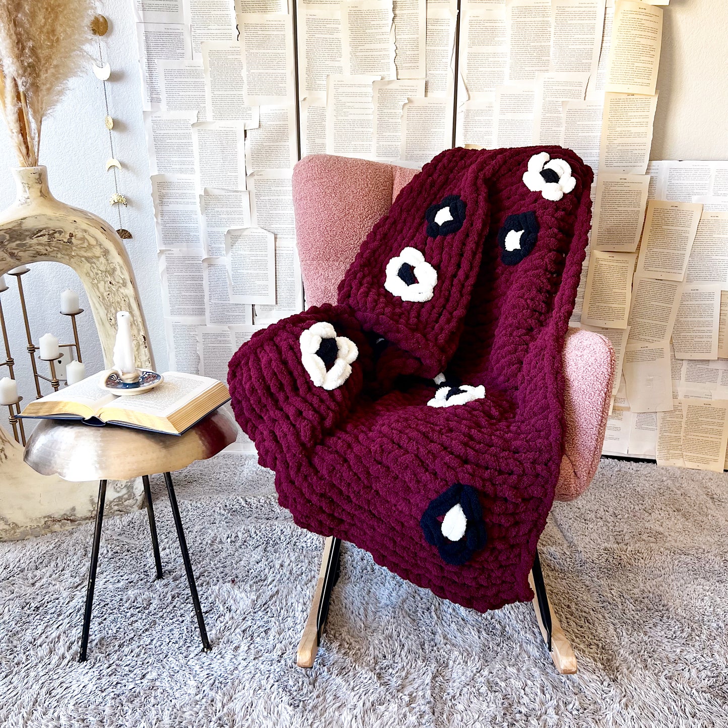 Flower Chenille Chunky Knit Blanket