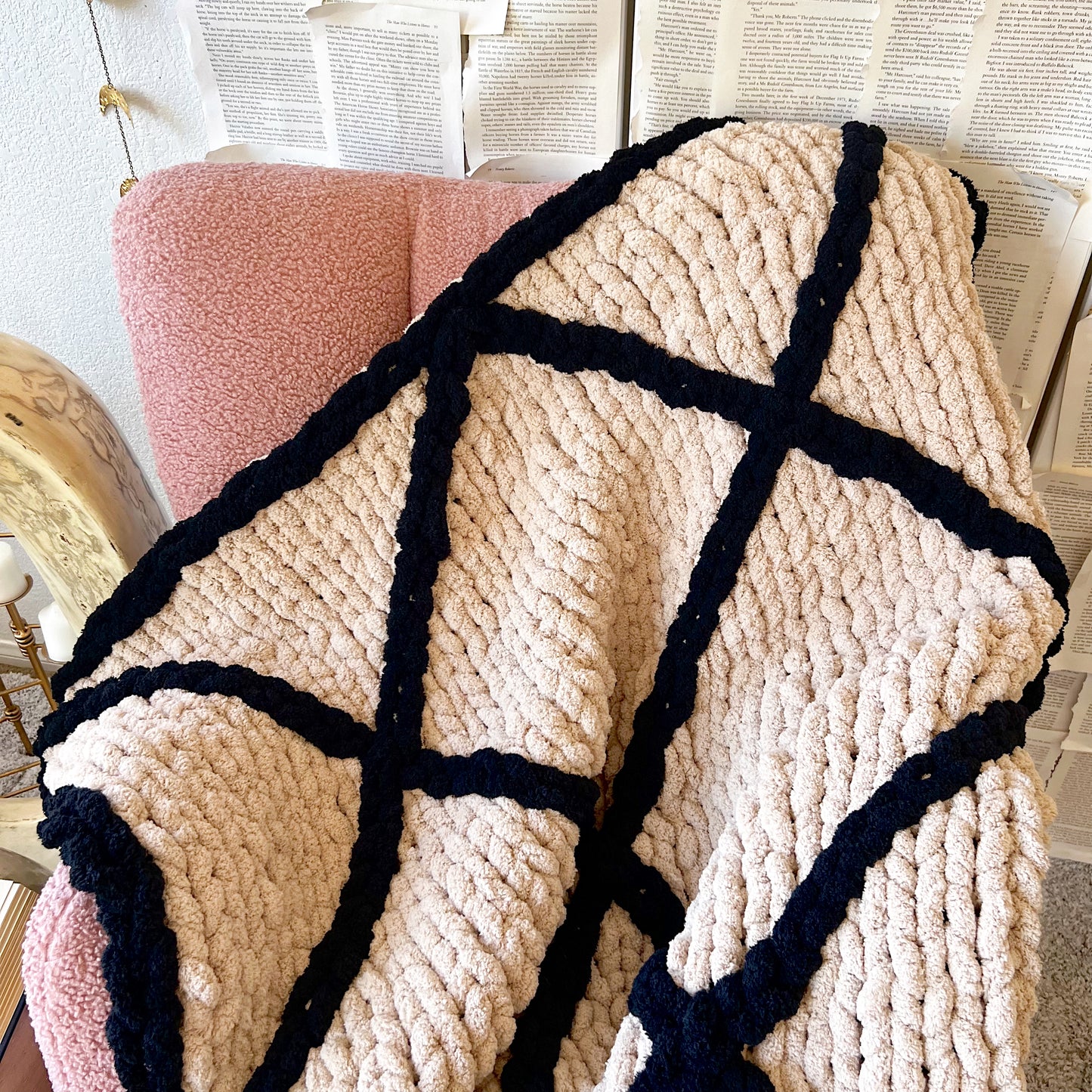 Diamond Stitched Chenille Chunky Knit Blanket