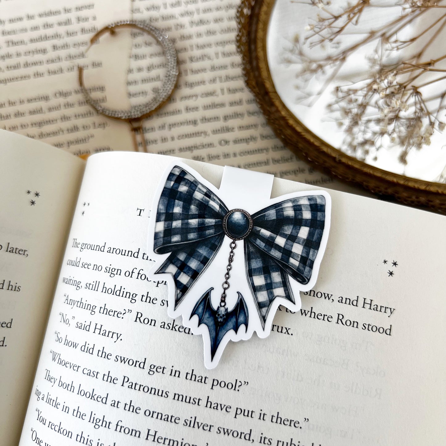 B&W Bat Bow Magnetic Bookmark