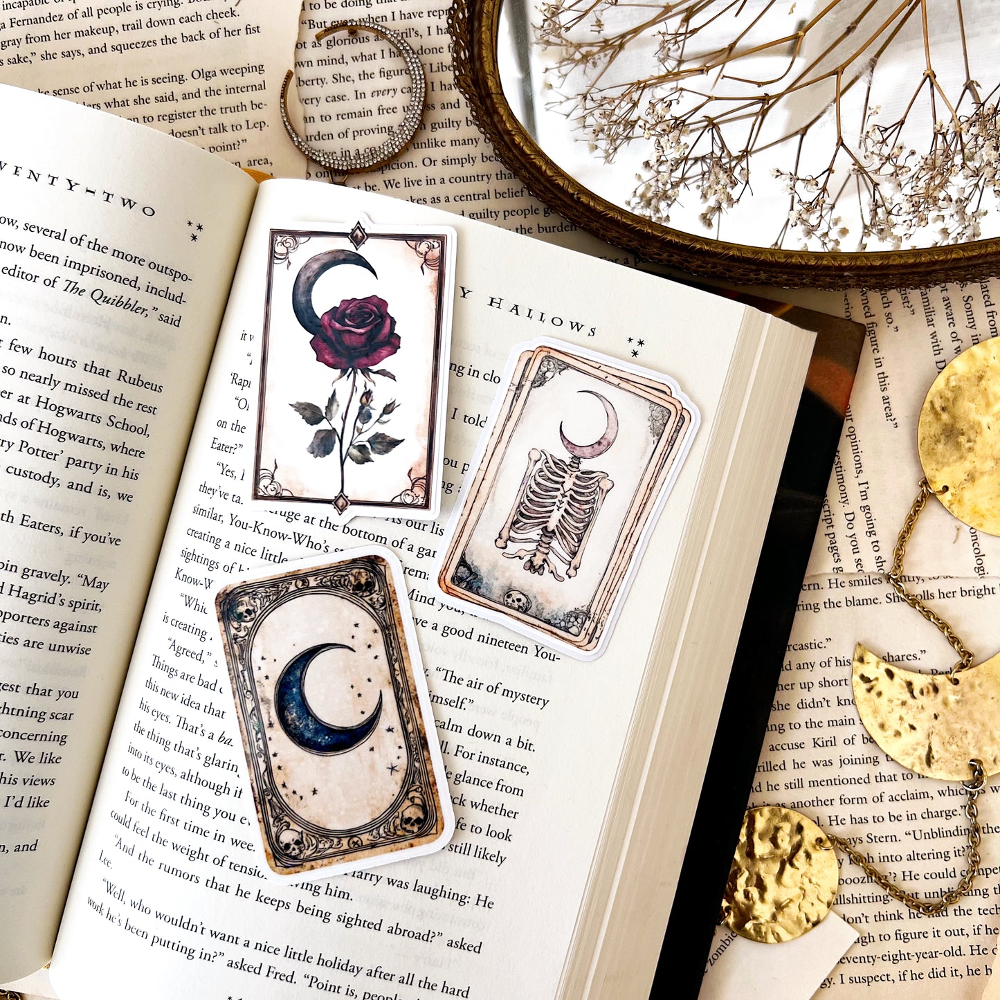 Rose & Moon Tarot Card Holographic Vinyl Diecut Sticker