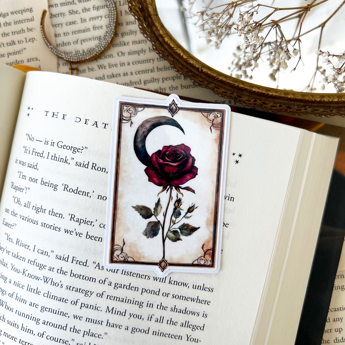 Rose & Moon Tarot Card Holographic Vinyl Diecut Sticker