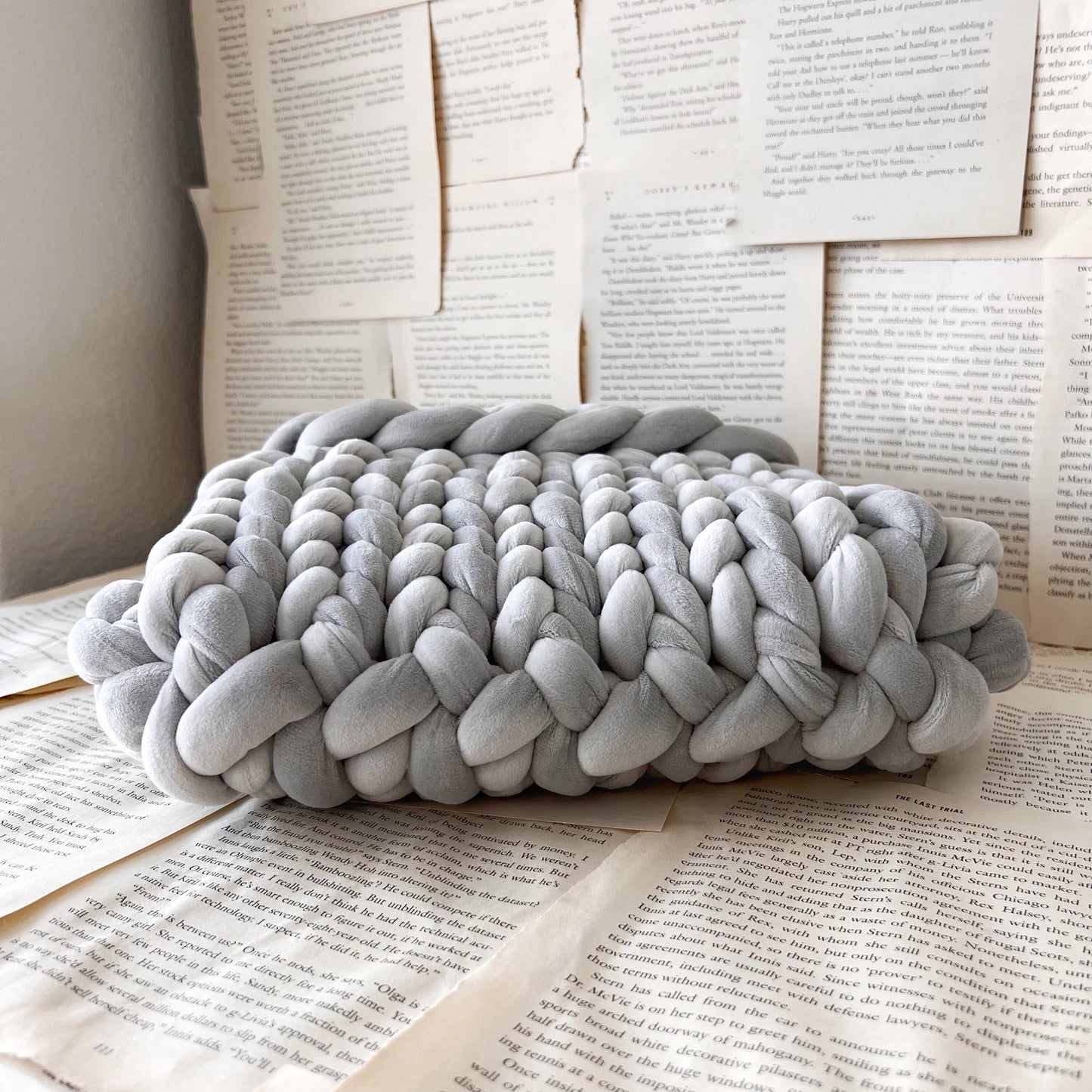 Grey Velvet Plush Chunky Knit Planner Pouch