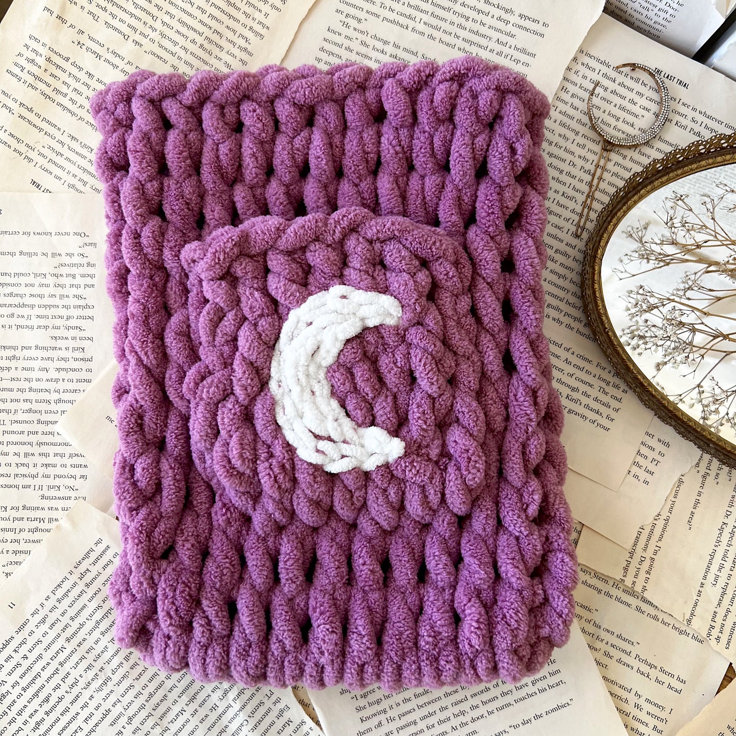Vertical Chenille Book Sleeve, Planner Pouch