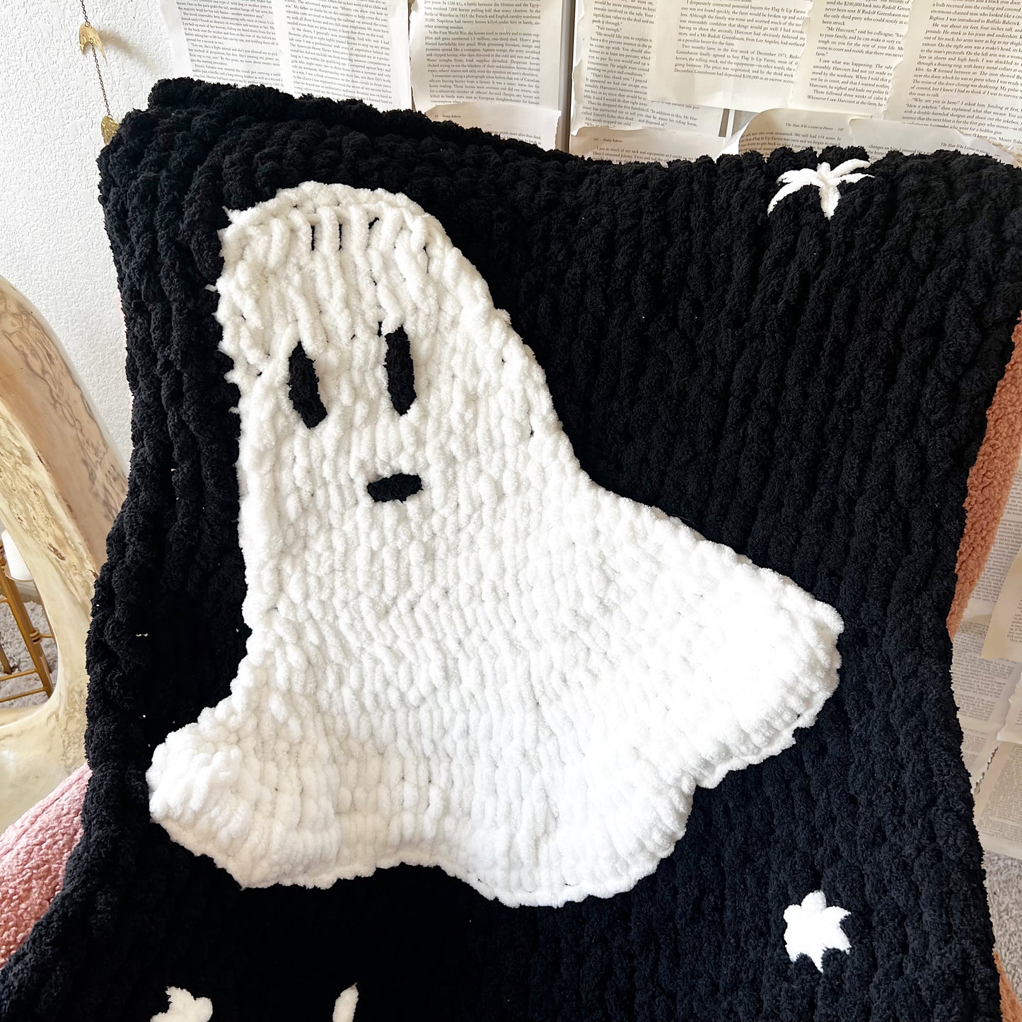 Here for the Books Ghost Chenille Chunky Knit Blanket