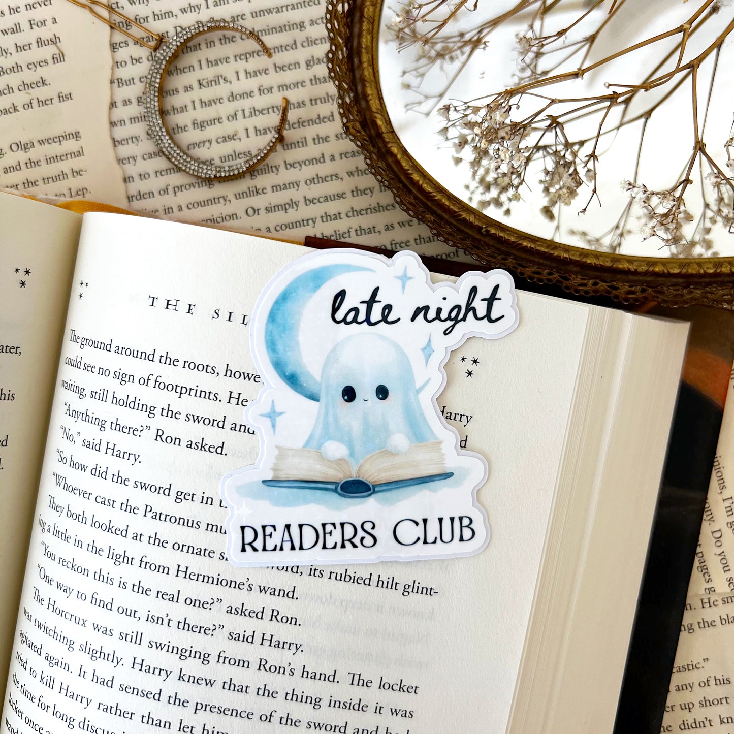 Late Night Reader Holographic Vinyl Diecut Sticker
