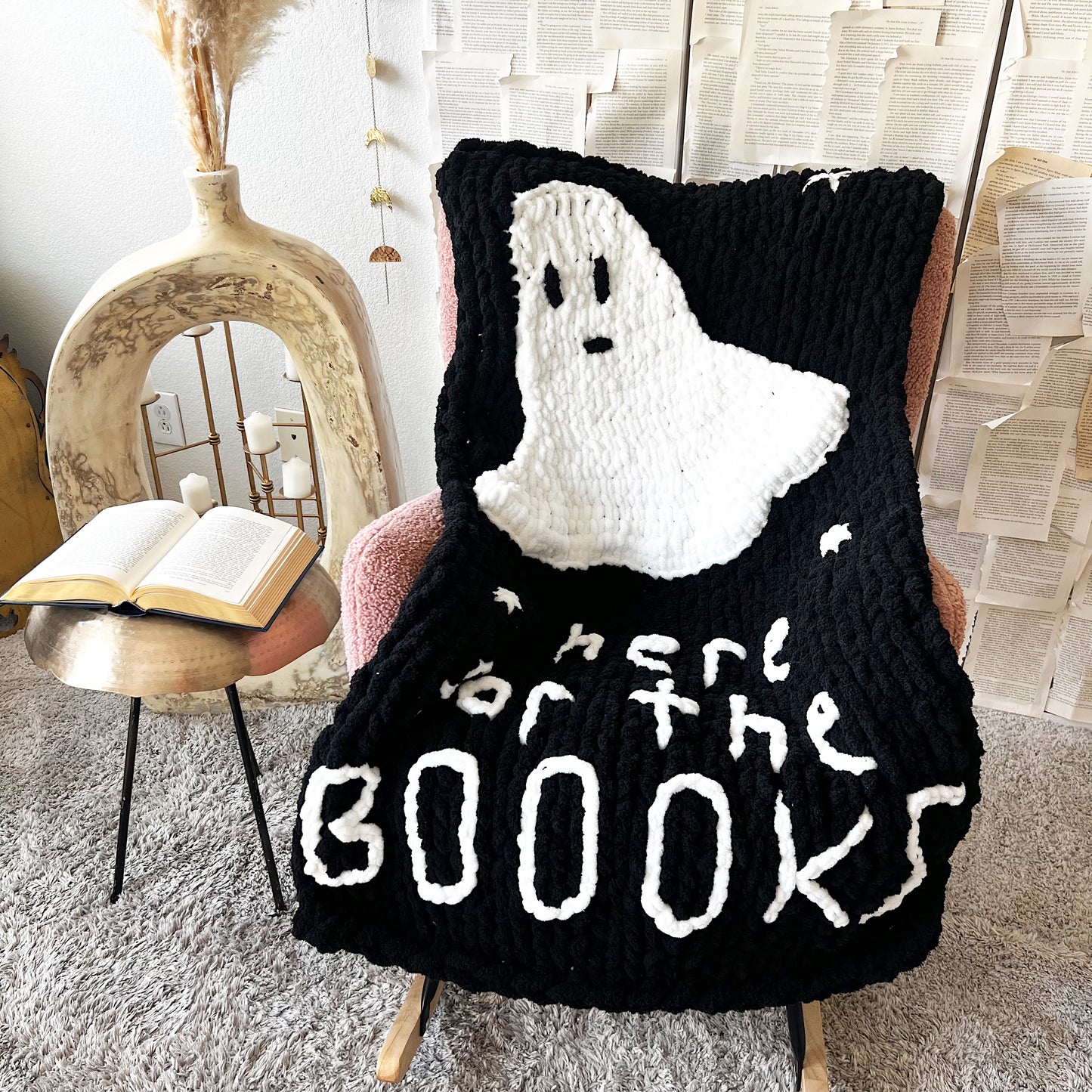 Here for the Books Ghost Chenille Chunky Knit Blanket
