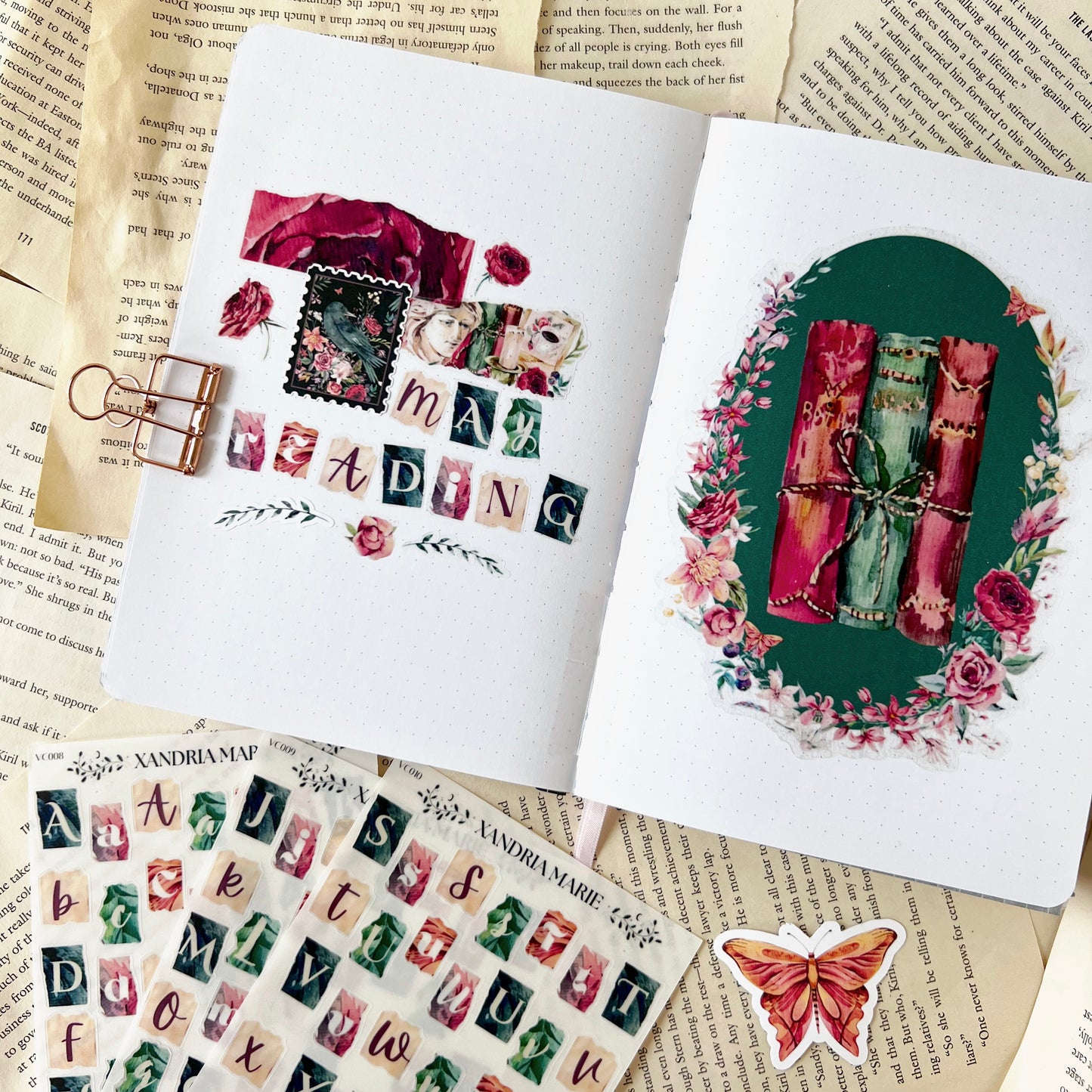 Floral Book Stack Large Overlay Sticker Sheet