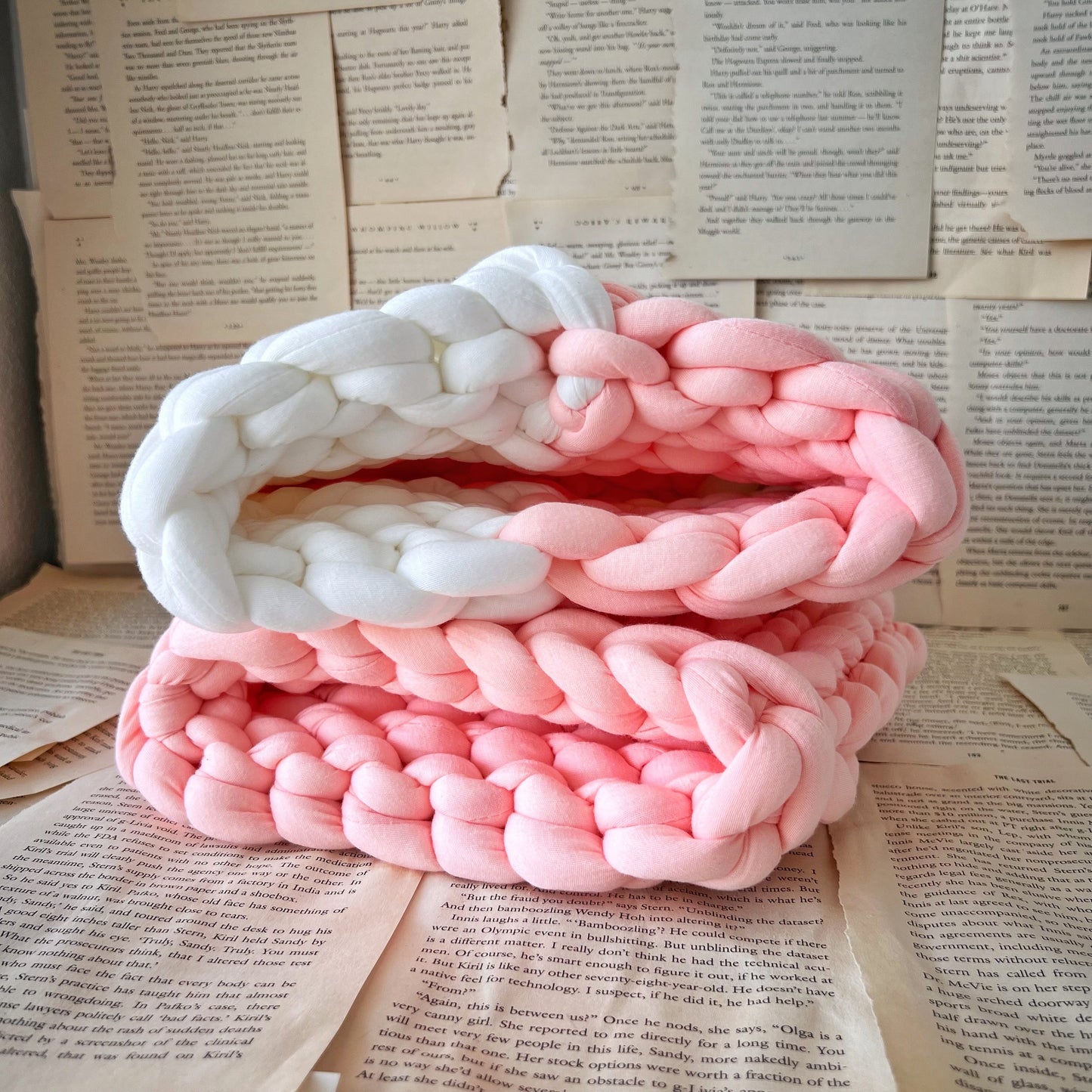 Light Pink & White Checkered Chunky Knit Planner Pouch