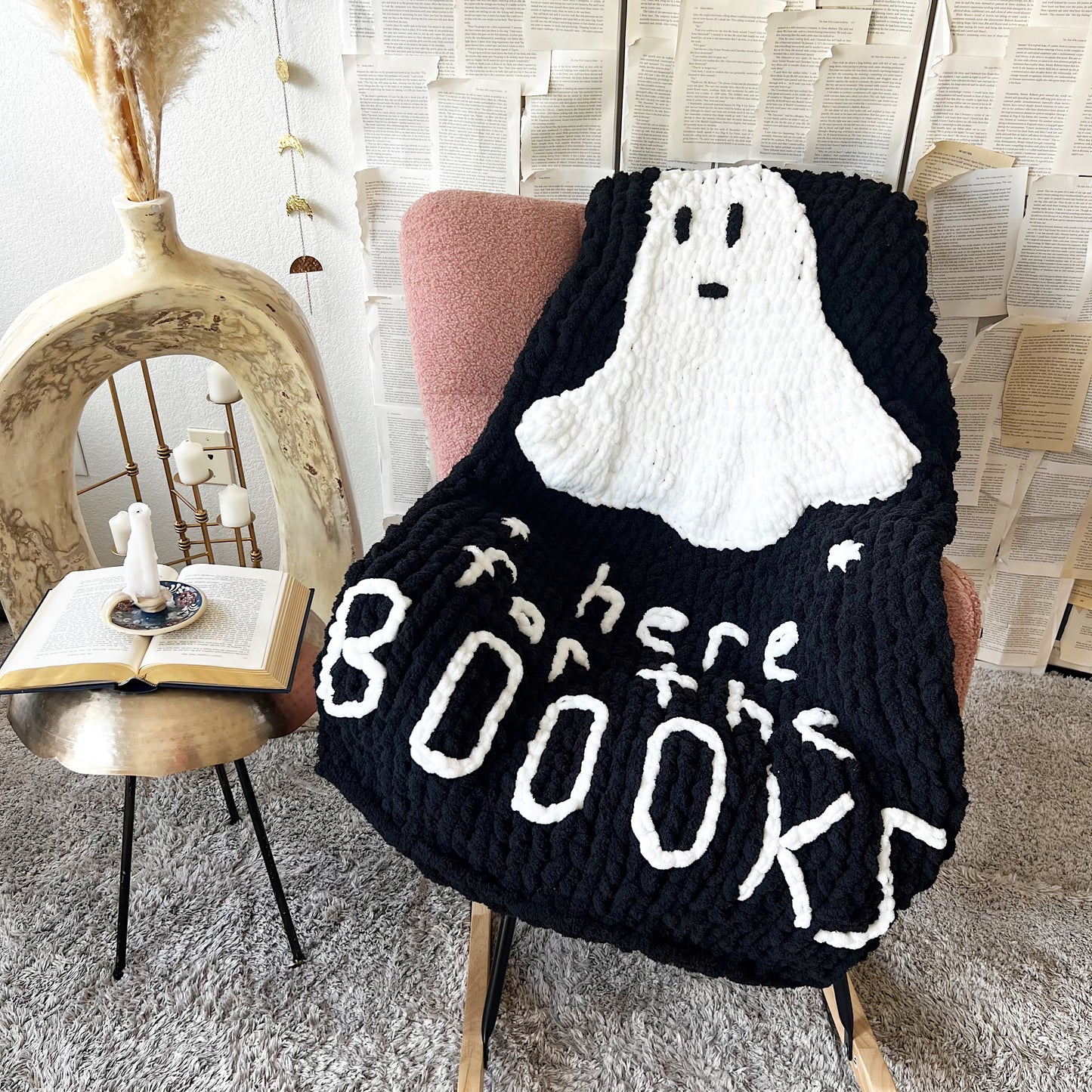 Here for the Books Ghost Chenille Chunky Knit Blanket