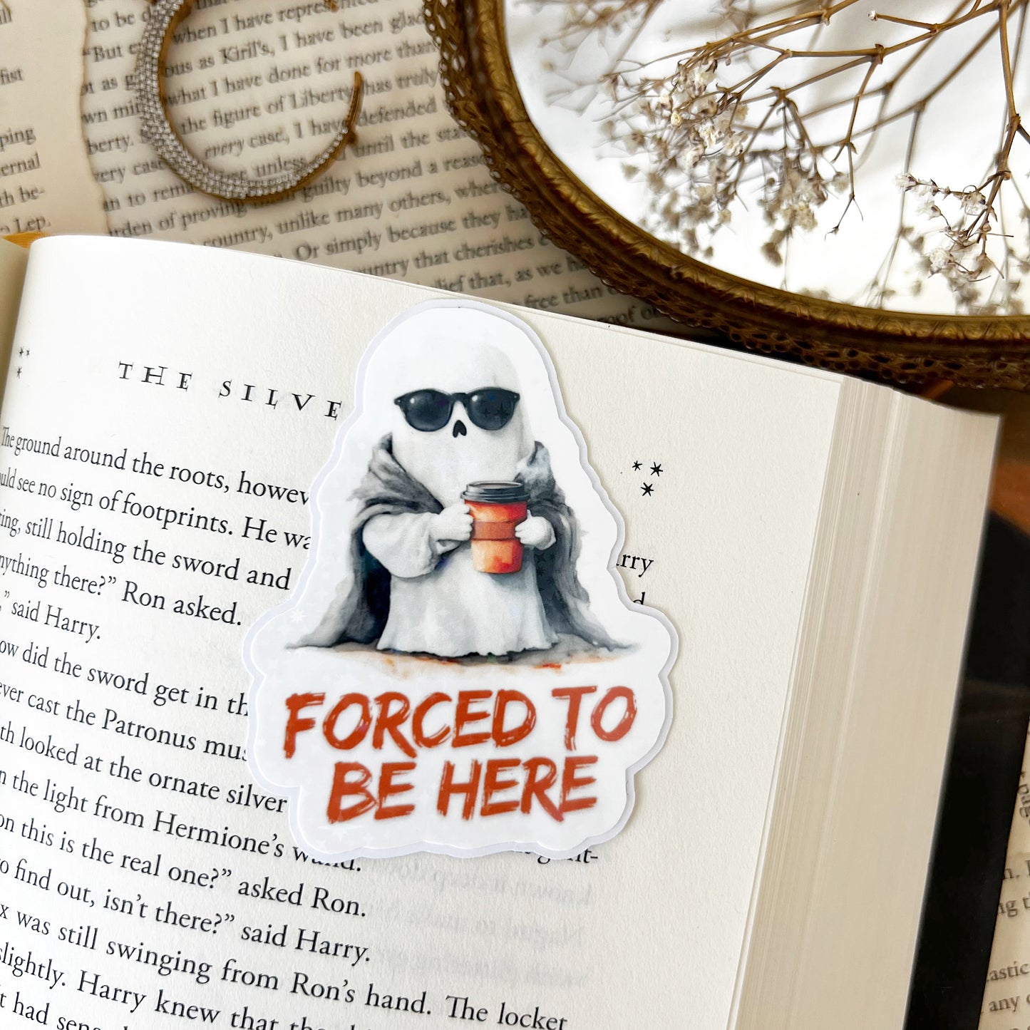 Forced To Be Here Ghost Holographic Vinyl Diecut Sticker