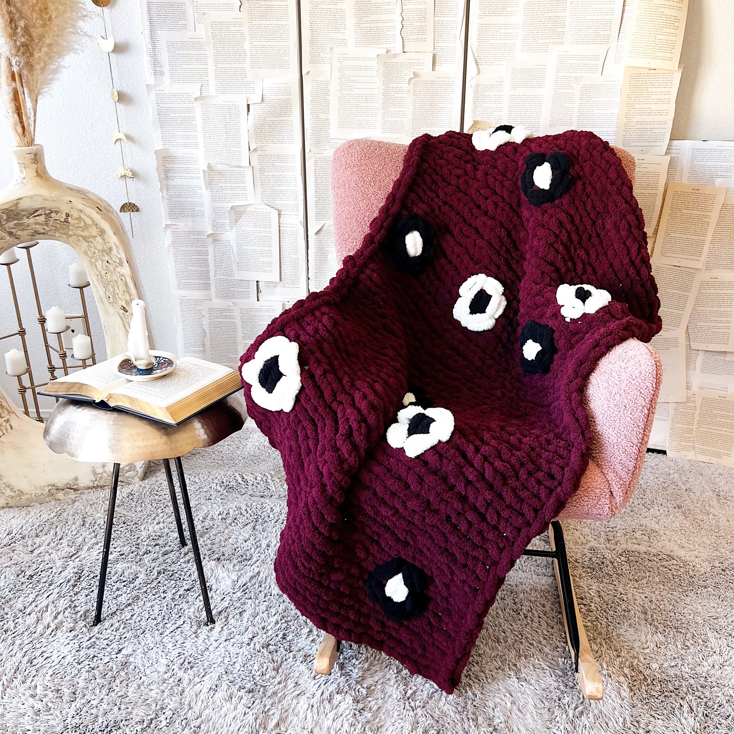 Flower Chenille Chunky Knit Blanket