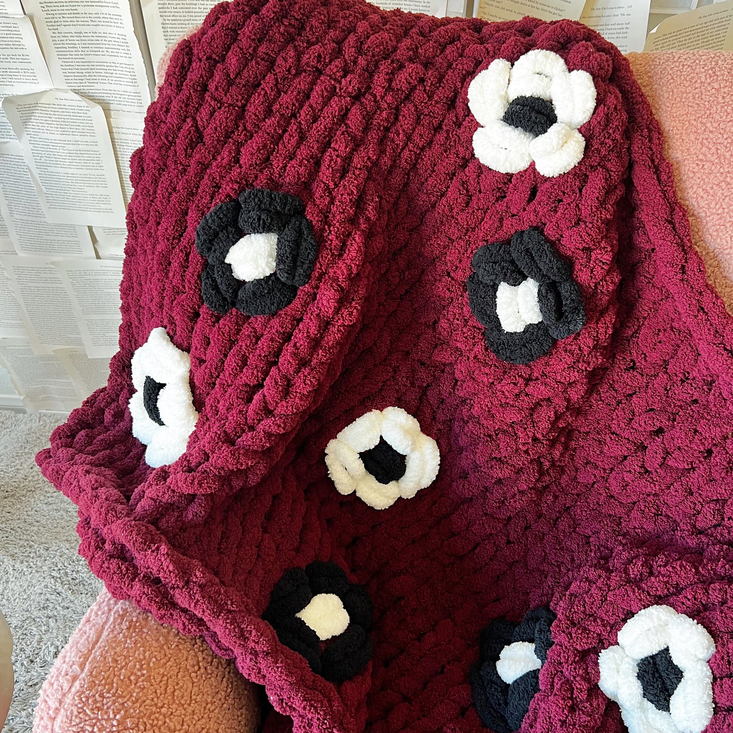 Flower Chenille Chunky Knit Blanket