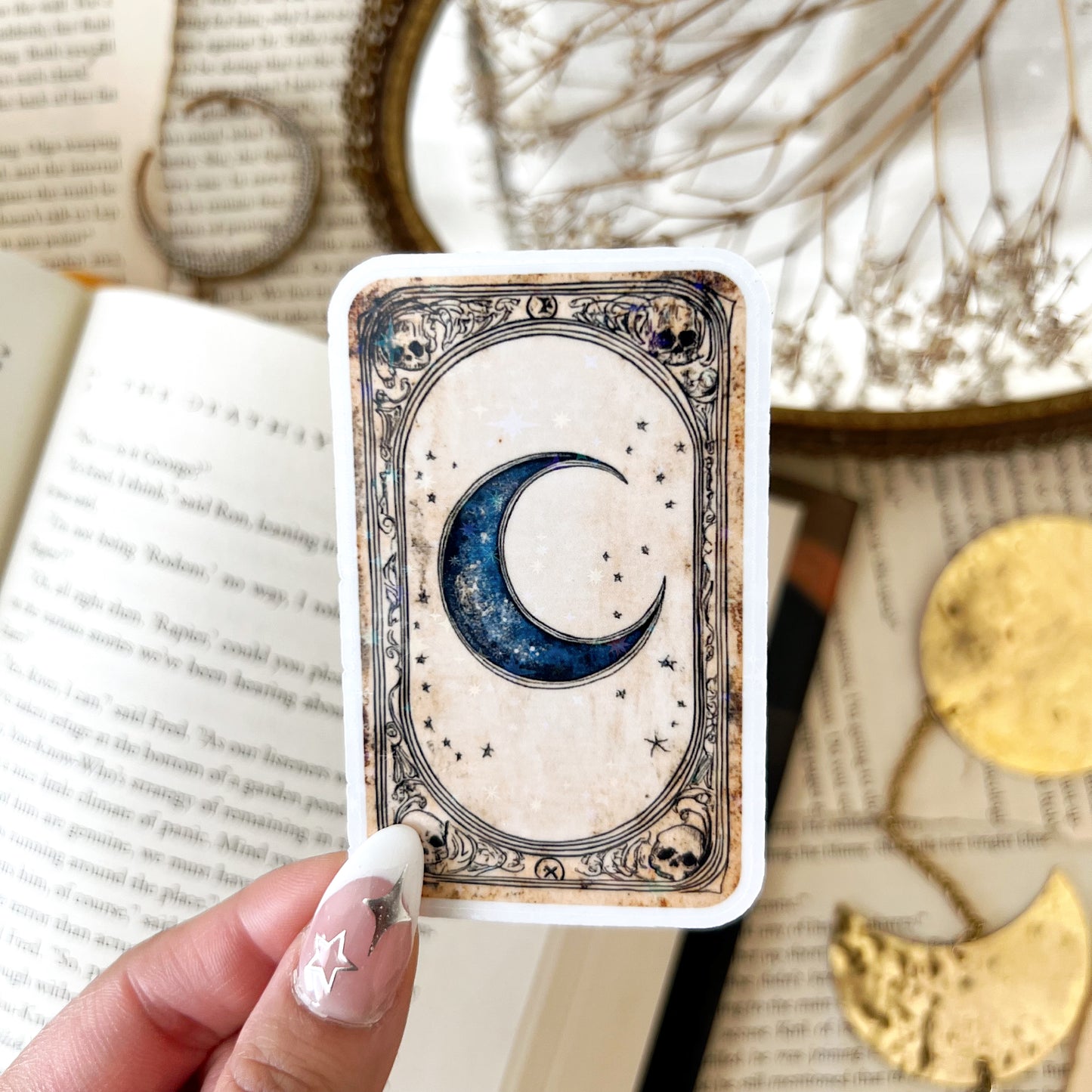 Moon Tarot Card Holographic Vinyl Diecut Sticker