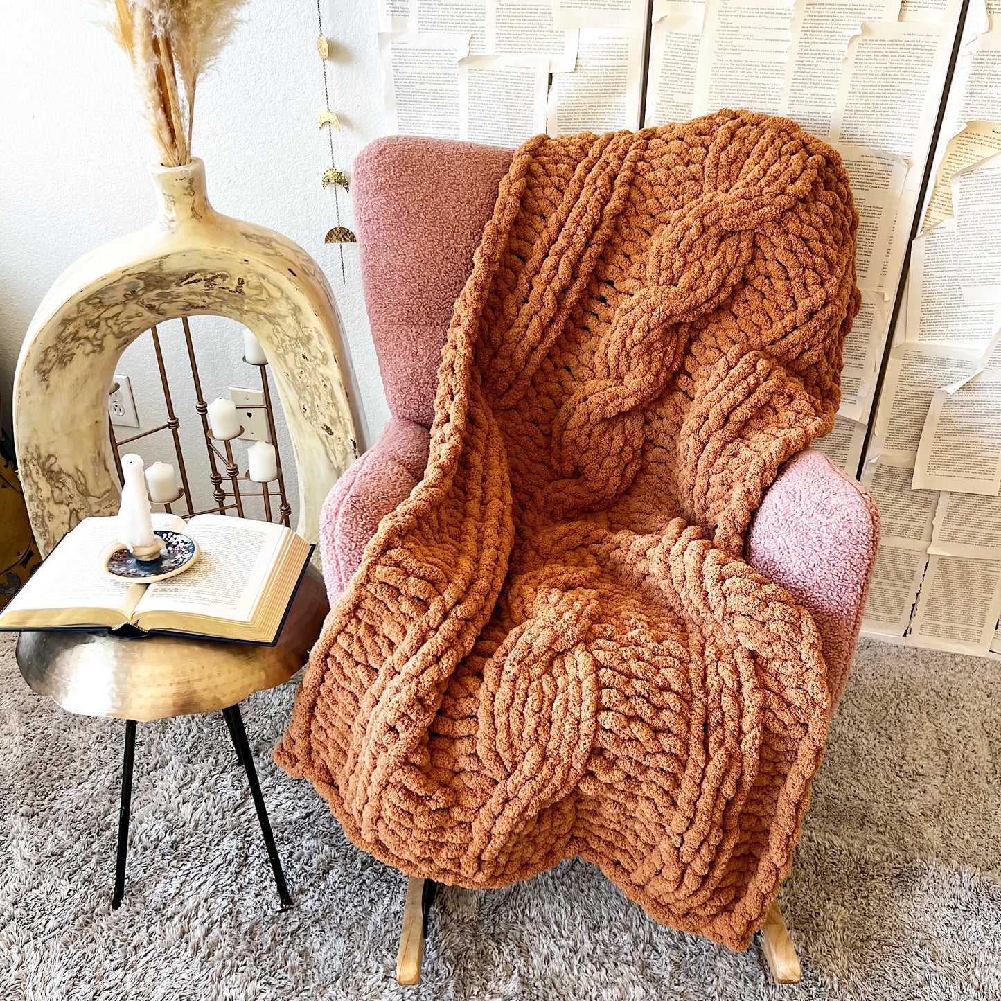 Cable Knit Chenille Chunky Knit Blanket