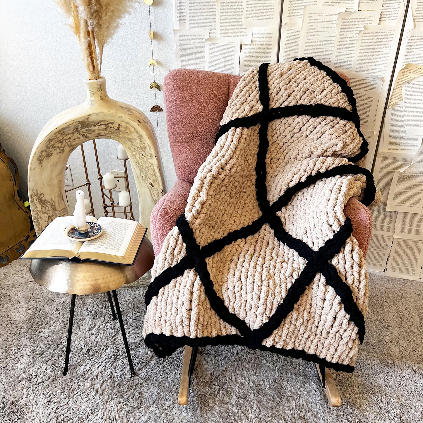 Diamond Stitched Chenille Chunky Knit Blanket
