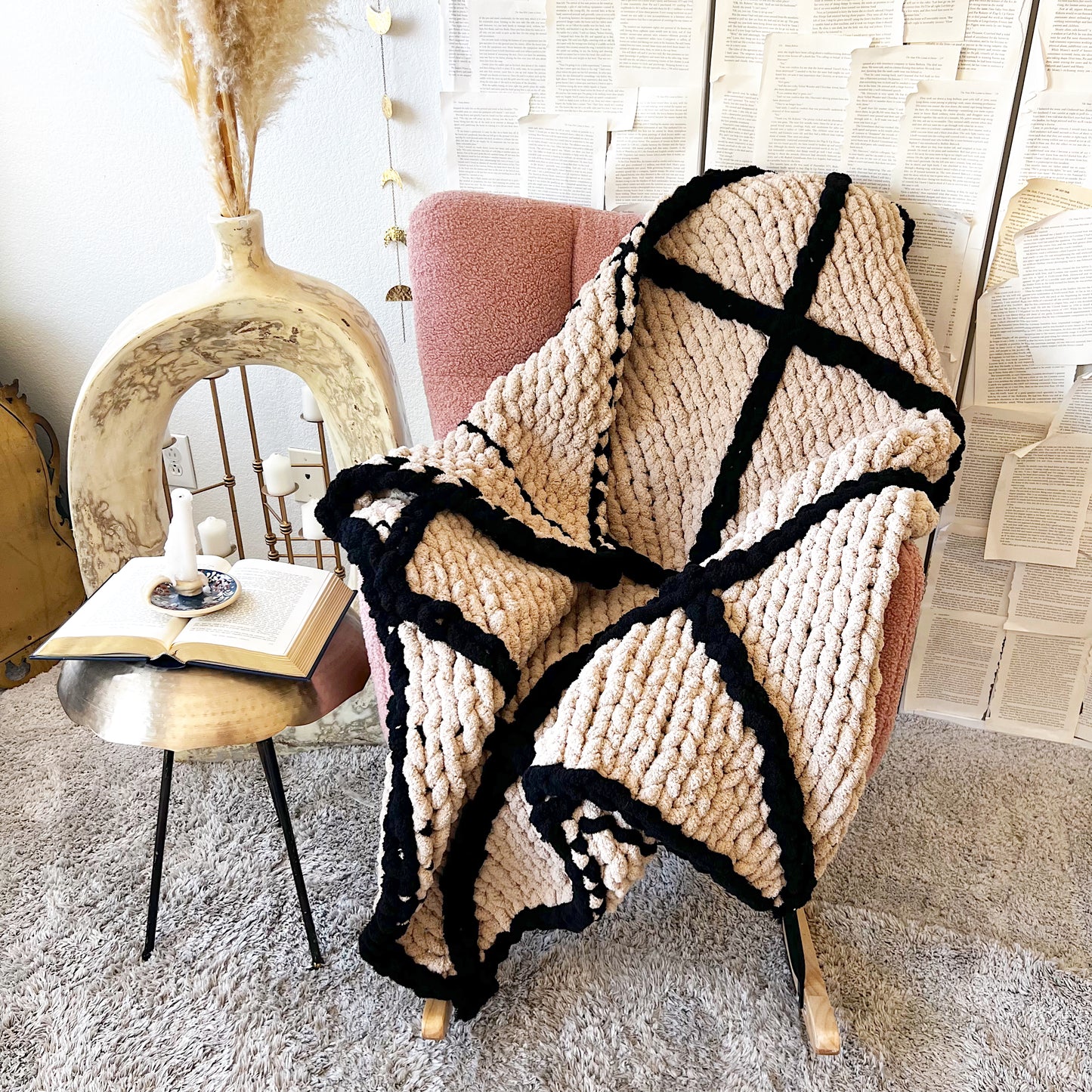 Diamond Stitched Chenille Chunky Knit Blanket