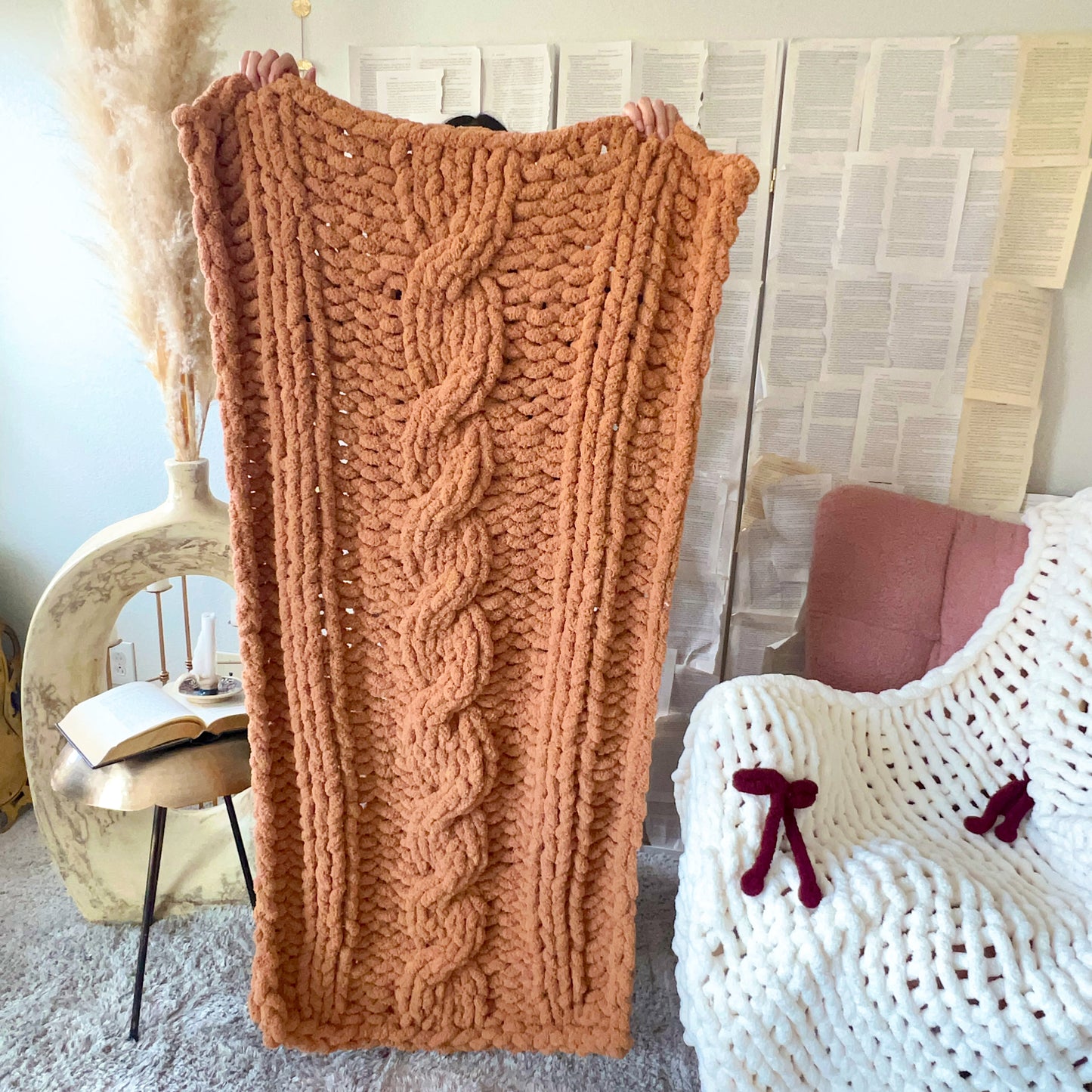 Cable Knit Chenille Chunky Knit Blanket