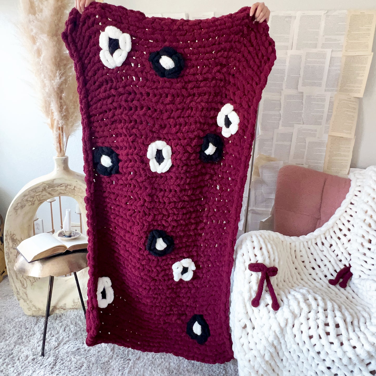 Flower Chenille Chunky Knit Blanket