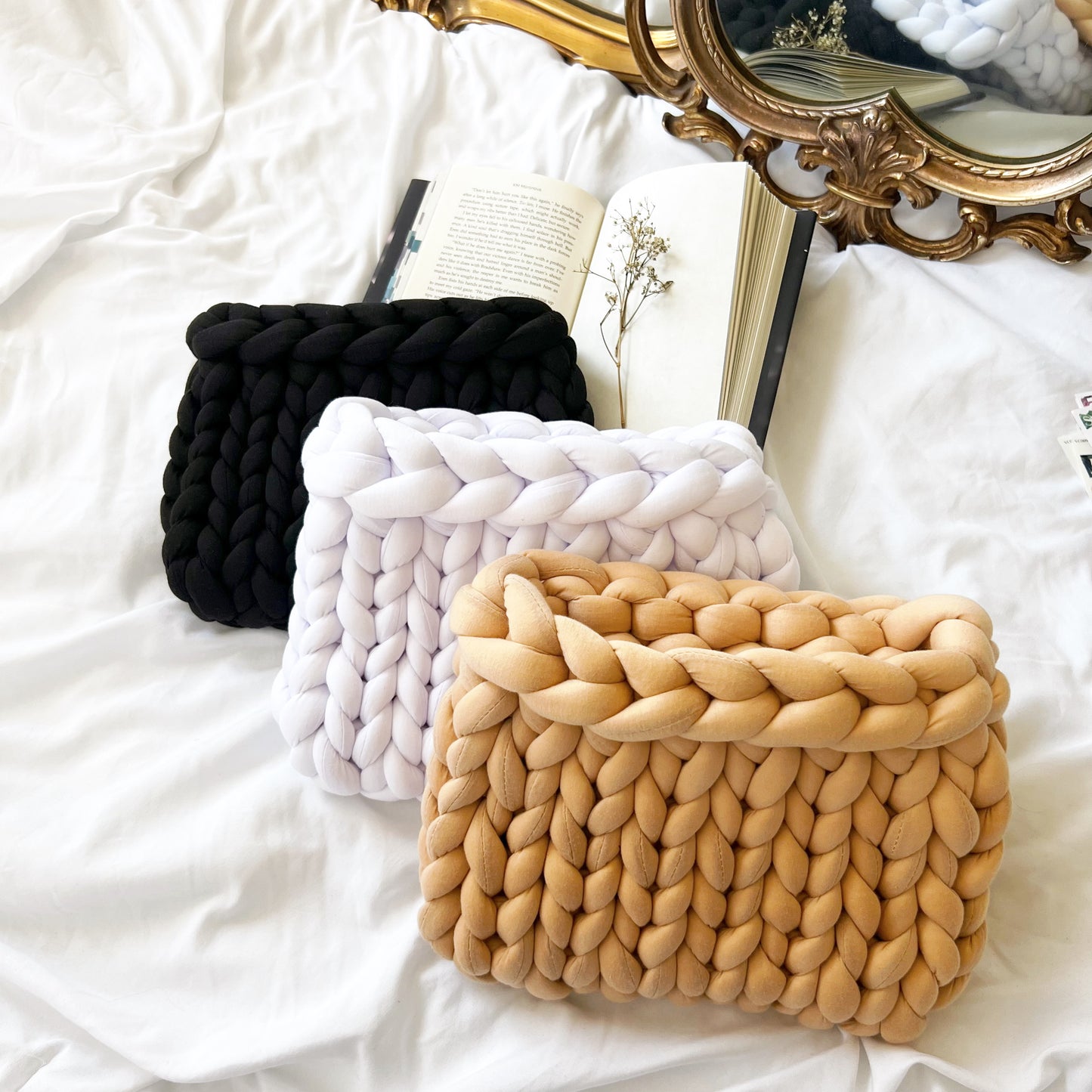 Chunky Knit Planner Pouch, Solid Chunky Knit Book Sleeve