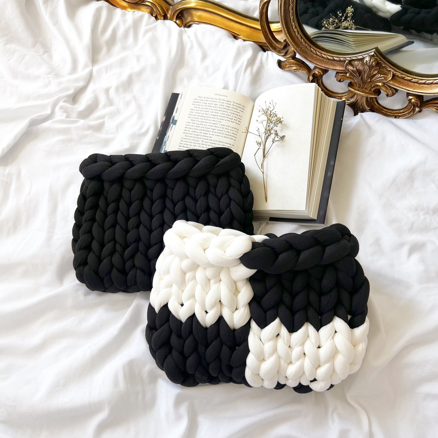 Black & White Checkered Planner Pouch, Solid Black Planner Pouch