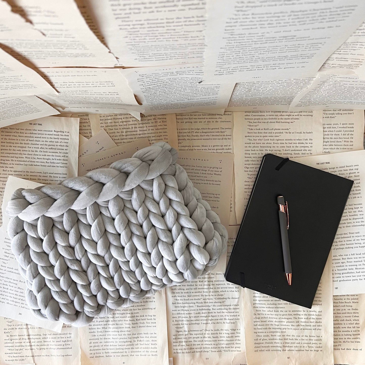 Grey Velvet Plush Chunky Knit Planner Pouch