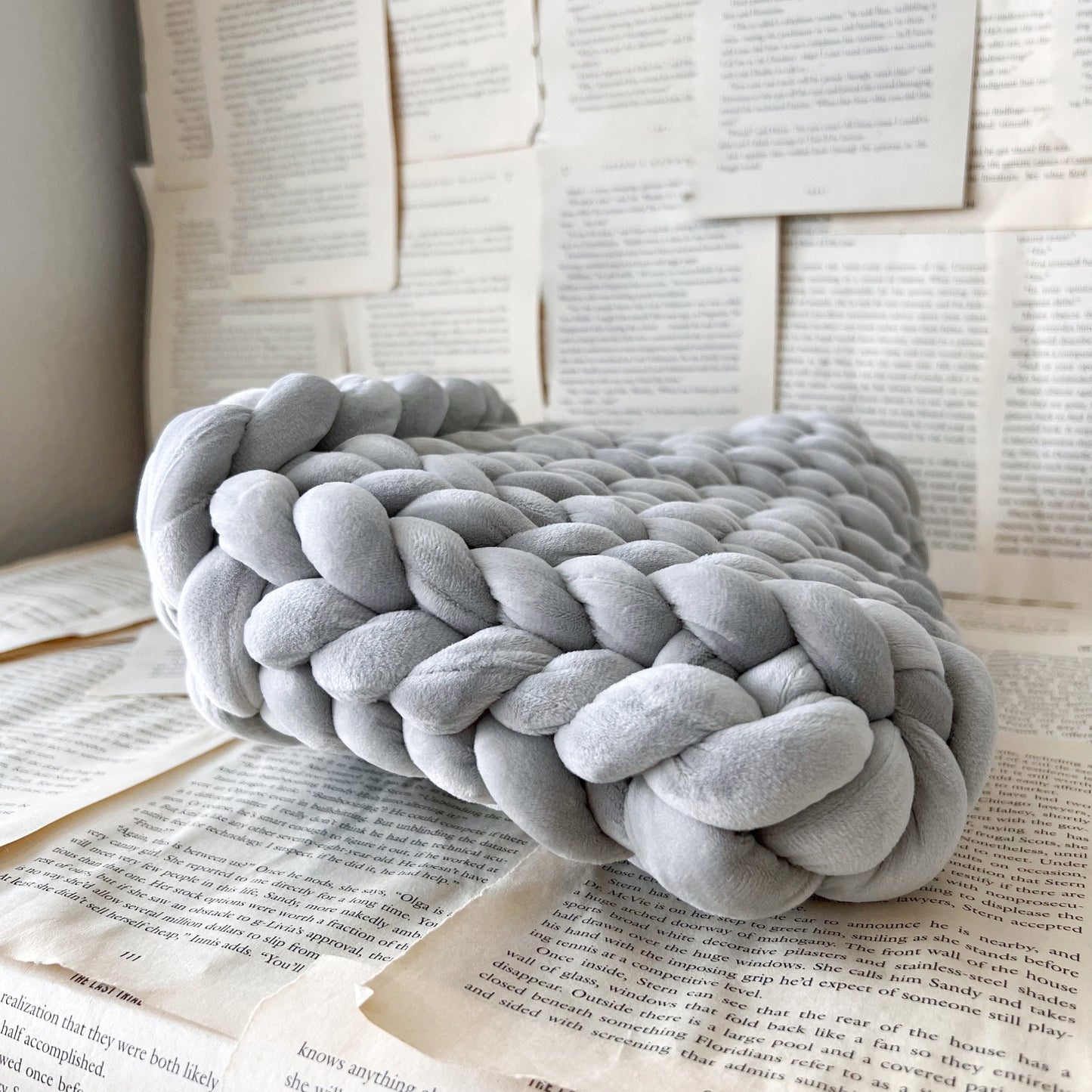 Grey Velvet Plush Chunky Knit Planner Pouch