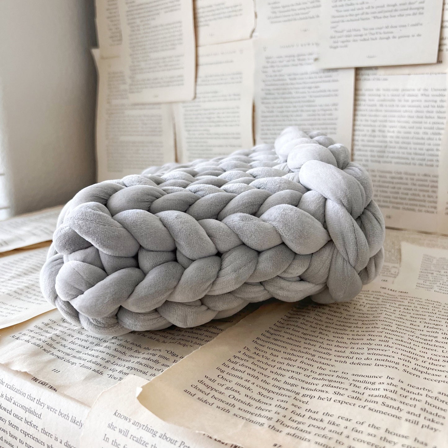 Grey Velvet Plush Chunky Knit Planner Pouch