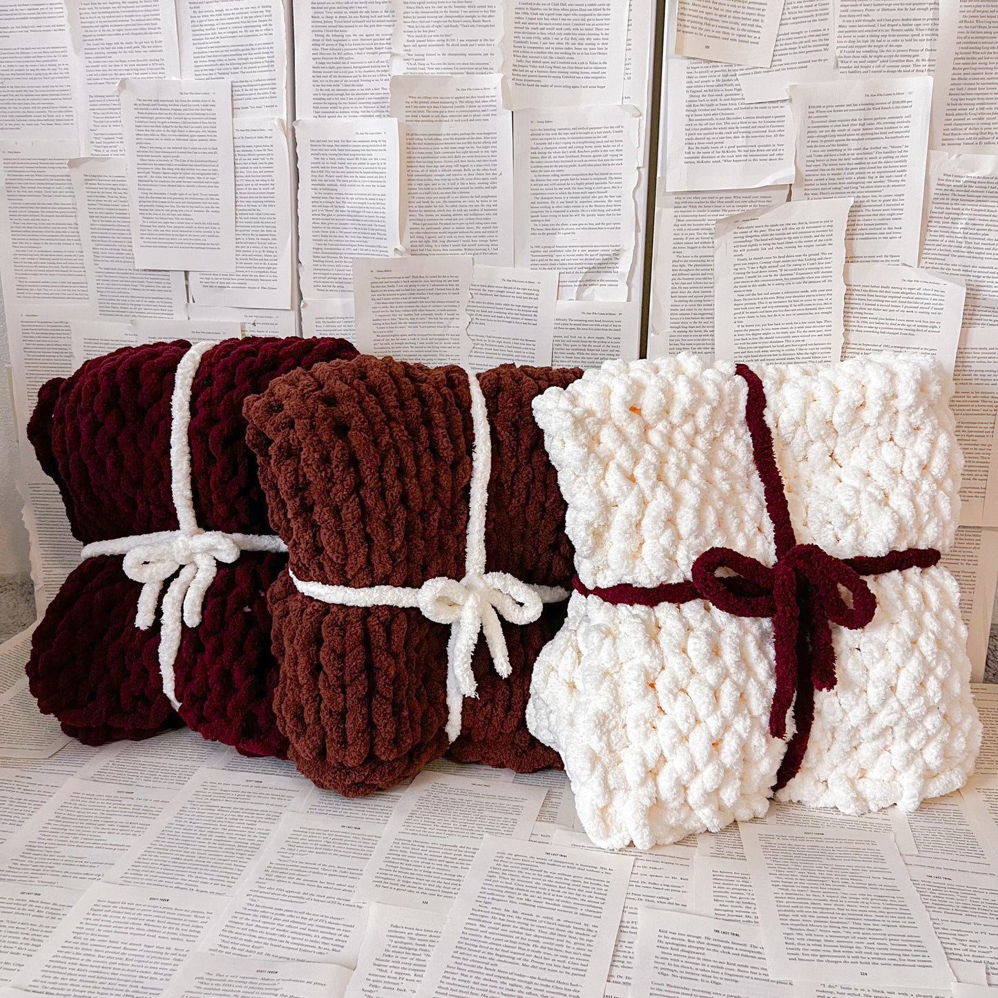 CUSTOMIZABLE Bow Chunky Knit Cozy Blanket, Soft Chenille Throw Blanket