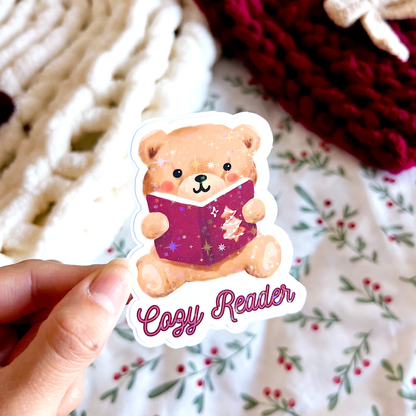 Cozy Reader Holographic Vinyl Diecut Sticker