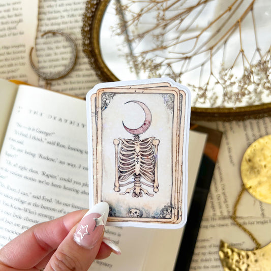 Moon Skeleton Tarot Card Holographic Vinyl Diecut Sticker