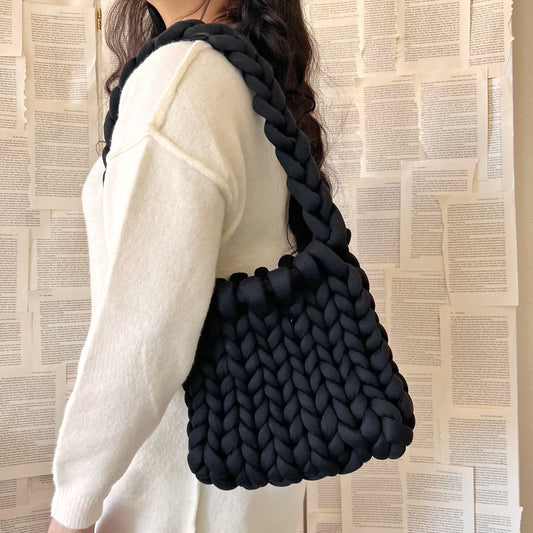 Black Chunky Knit Shoulder Bag