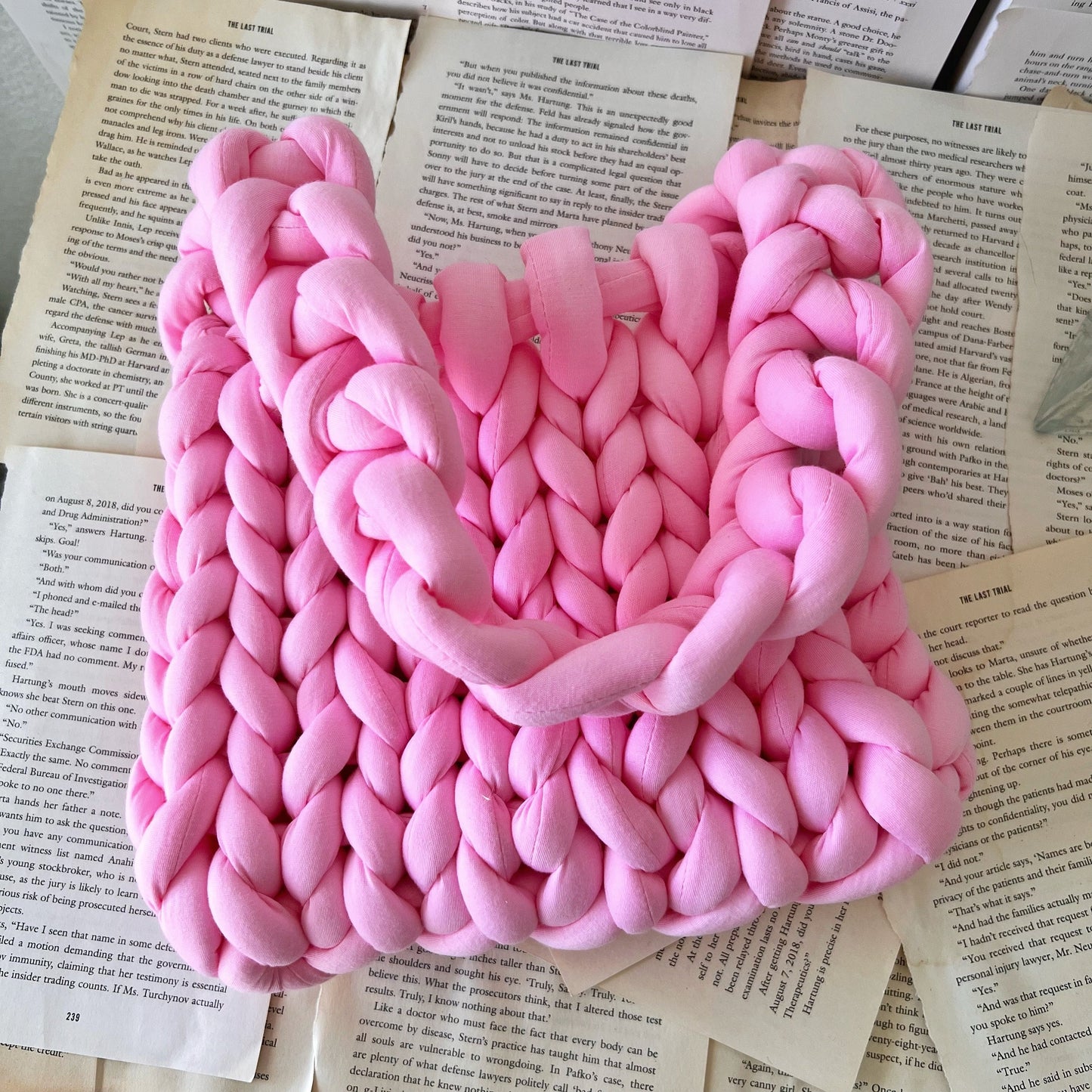 Pink Chunky Knit Handbag