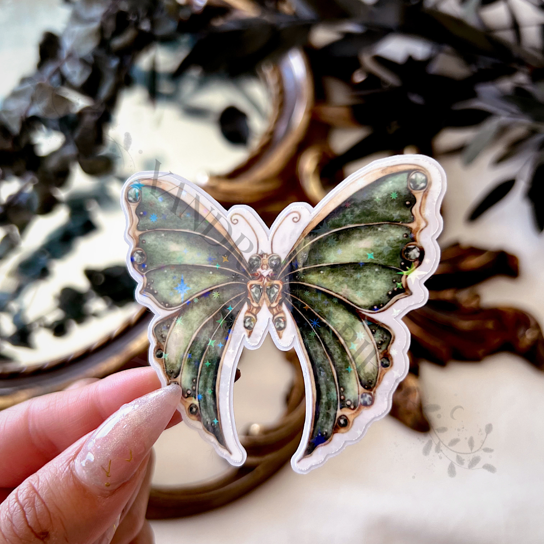 Green Butterfly Holographic Diecut Vinyl Sticker