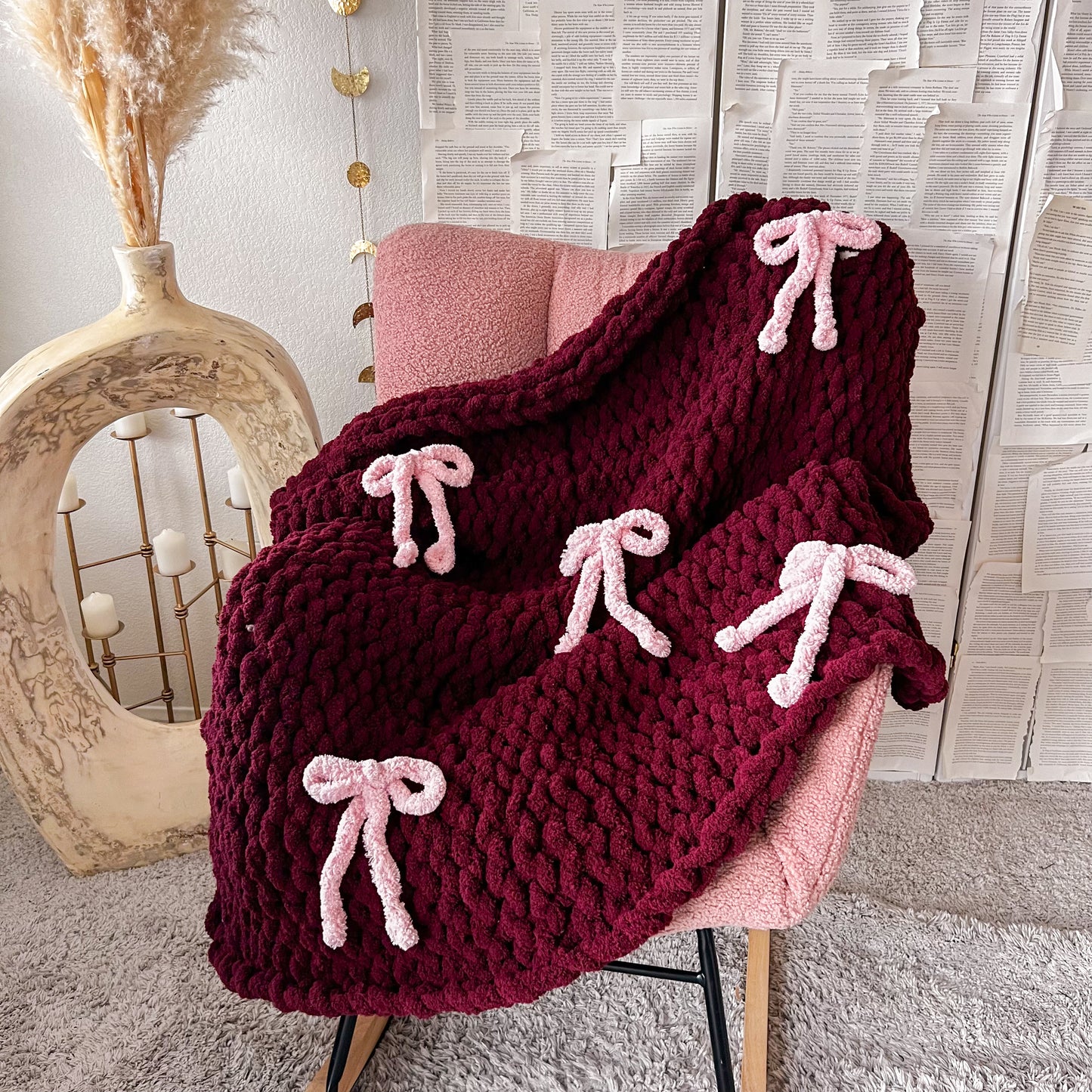 CUSTOMIZABLE Bow Chunky Knit Cozy Blanket, Soft Chenille Throw Blanket