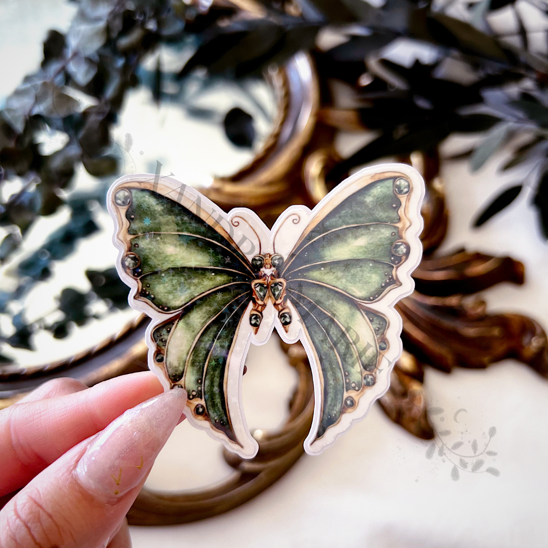 Green Butterfly Holographic Diecut Vinyl Sticker