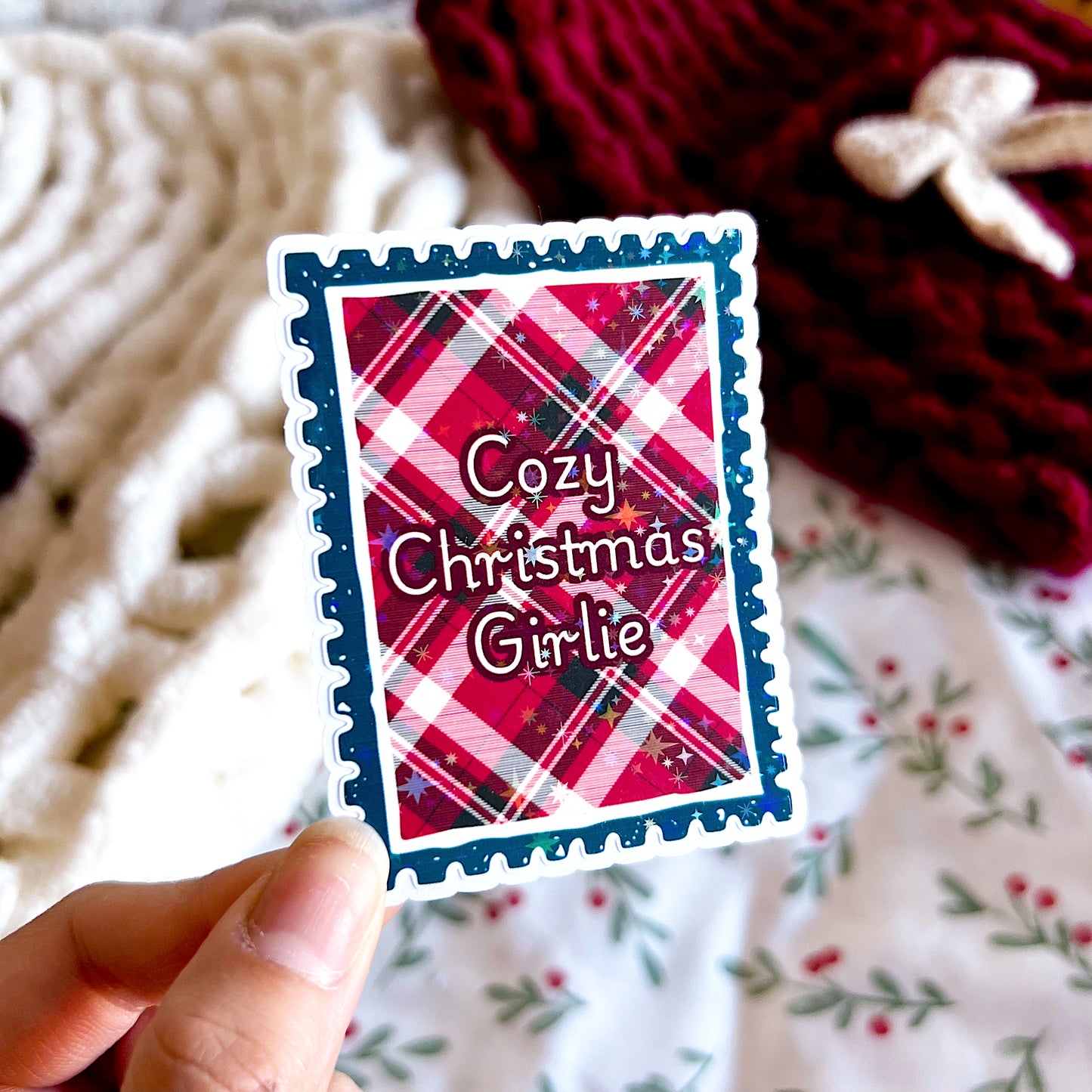 Cozy Christmas Girlie Holographic Vinyl Diecut Sticker