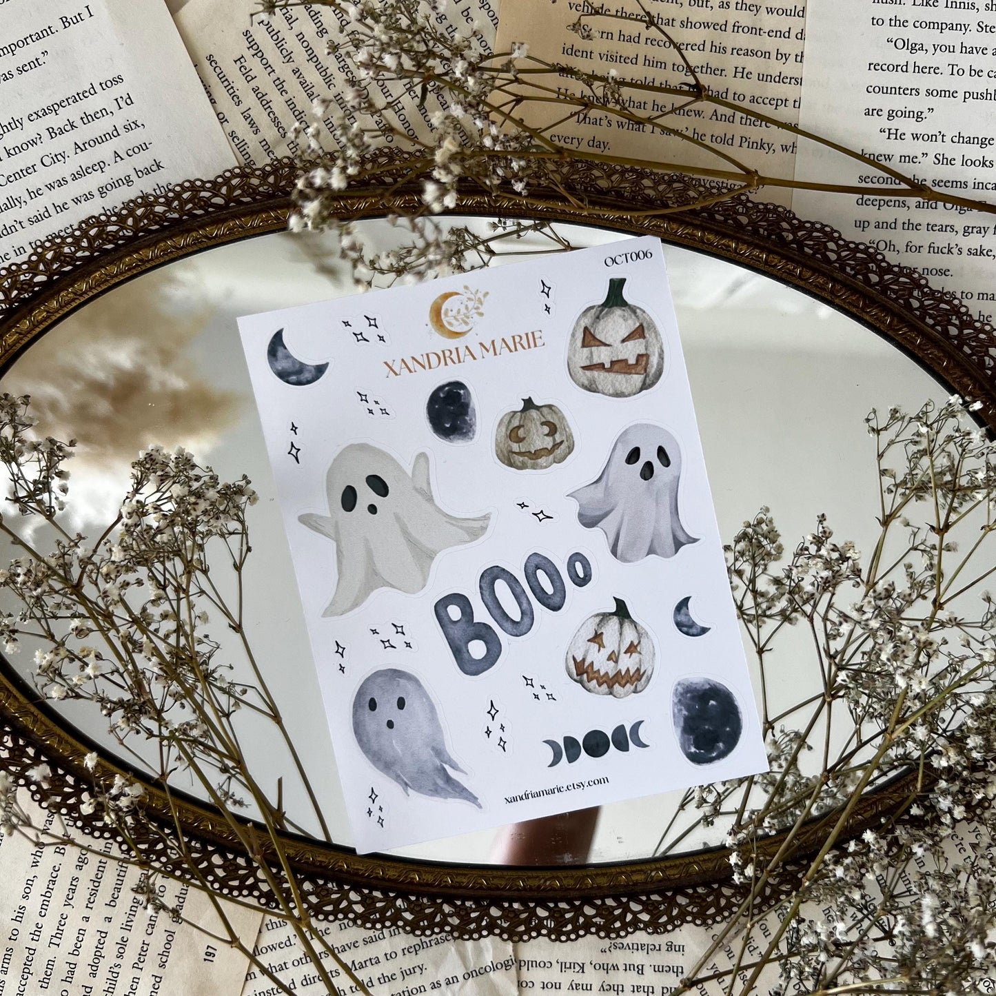 Spooky Ghost Sticker Sheet, Halloween Sticker Sheet