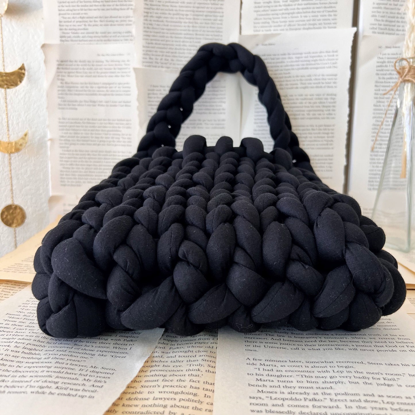 Black Chunky Knit Shoulder Bag