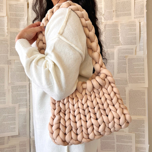 Coffee Brown Chunky Knit Handbag