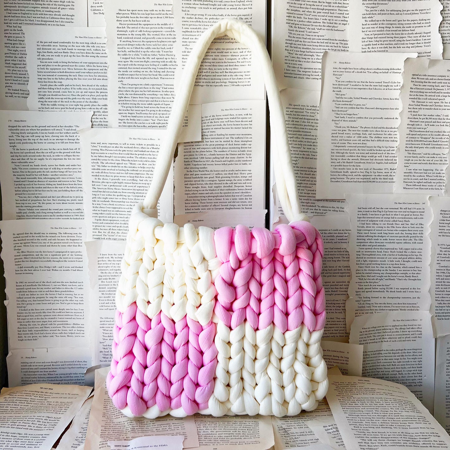 Pink and Milky White Checkered Chunky Knit Handbag