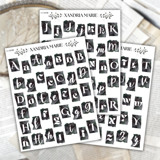 B&W Alphabet Sticker Sheets